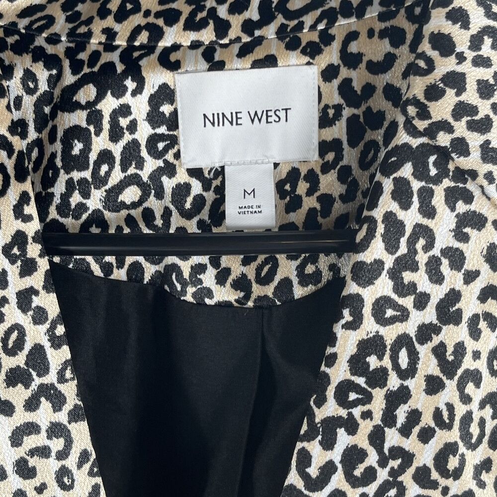 Nine West Women's Leopard Print Blazer Jacket Size M Satin Lined Animal Career - Picture 4 of 8